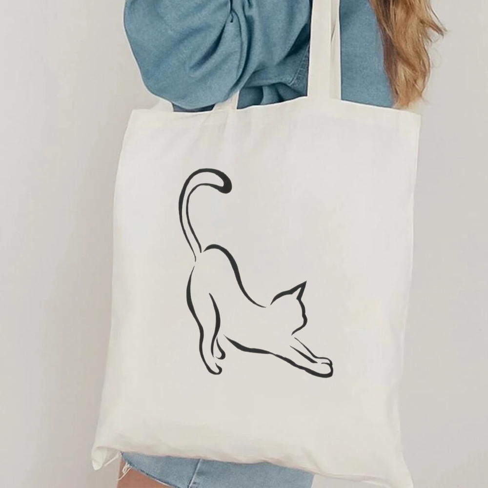 Canvas Tote Designer - Tas Tote Kanvas Seni Garis Kucing