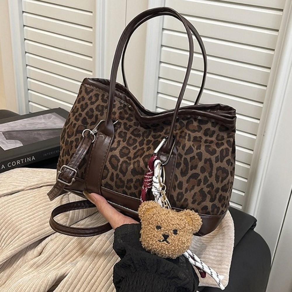 Bucket Bag Suede - Tas Selempang Motif Leopard Retro Kapasitas