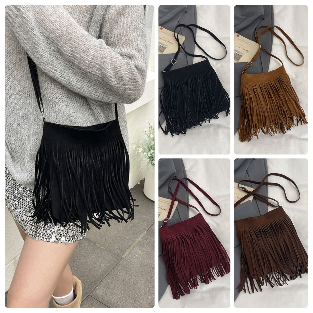 Tas Selempang Suede Berumbai G - Bucket Bag Suede ulasan dan harga