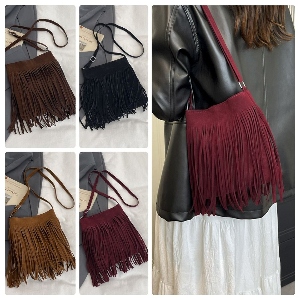 Tas Selempang Suede Berumbai G - Bucket Bag Suede ulasan dan harga