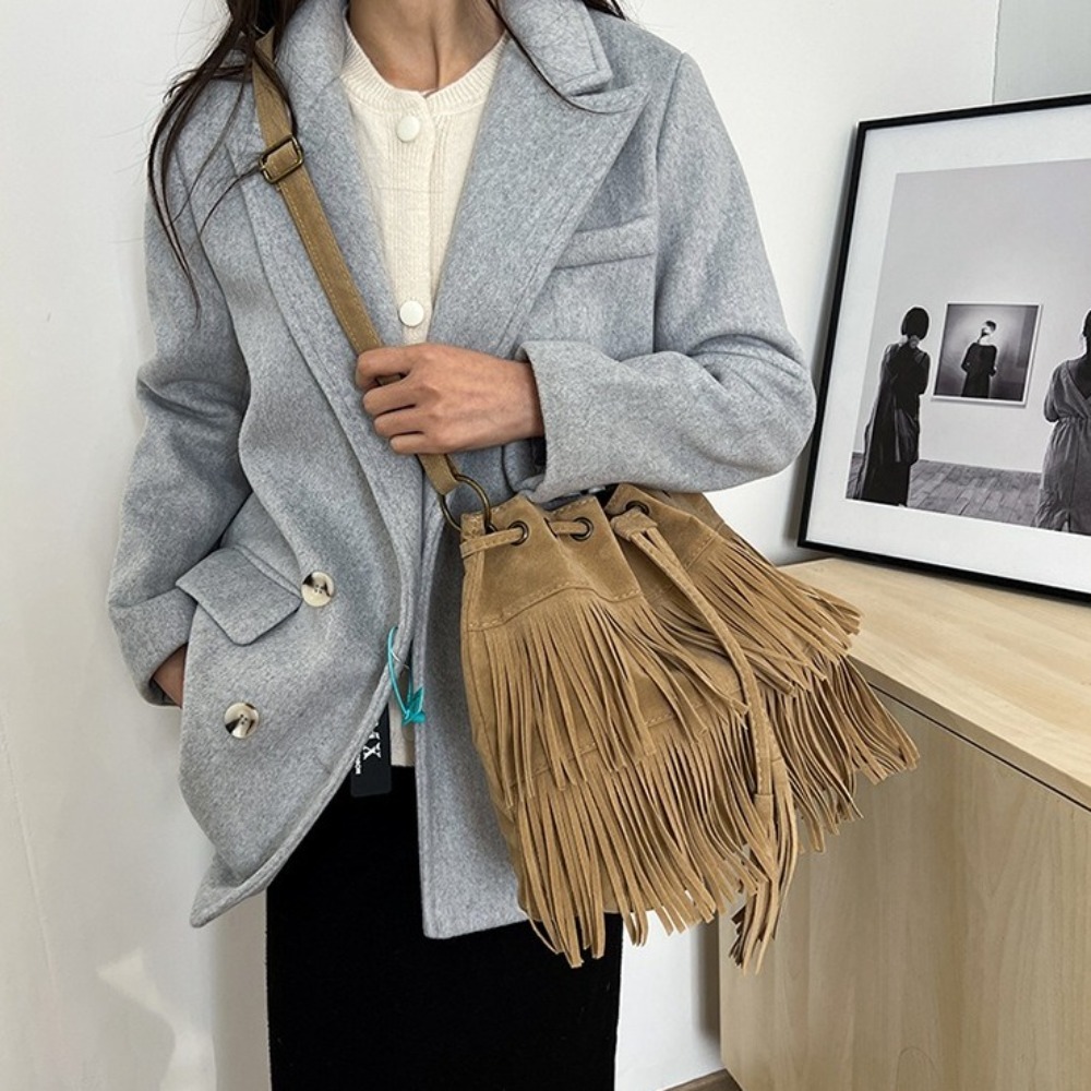 Tas Bahu Rumbai Gaya Korea Kul - Bucket Bag Suede ulasan dan harga